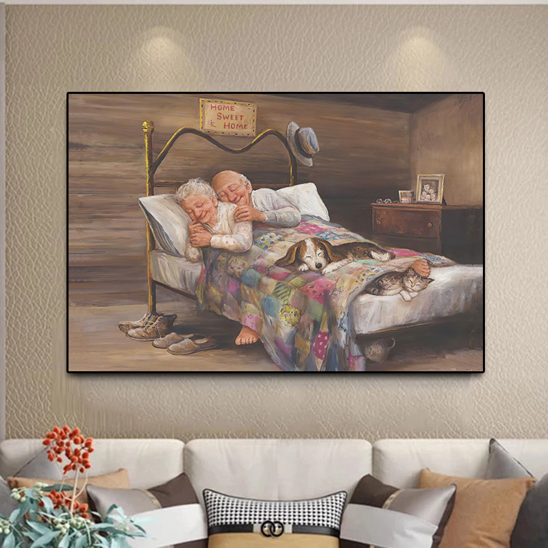 

Loving Couple Happy Old Couple Oil Painting Canvas Print Home Decoration Art Poster Print Wall Art Pictures for Bedroom Decor