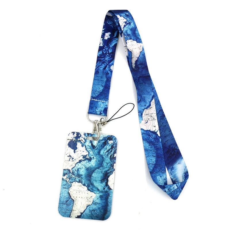 

World Map Creative Lanyard Card Holder Student Hanging Neck Phone Lanyard Badge Subway Access Card Holder Accessories Gifts