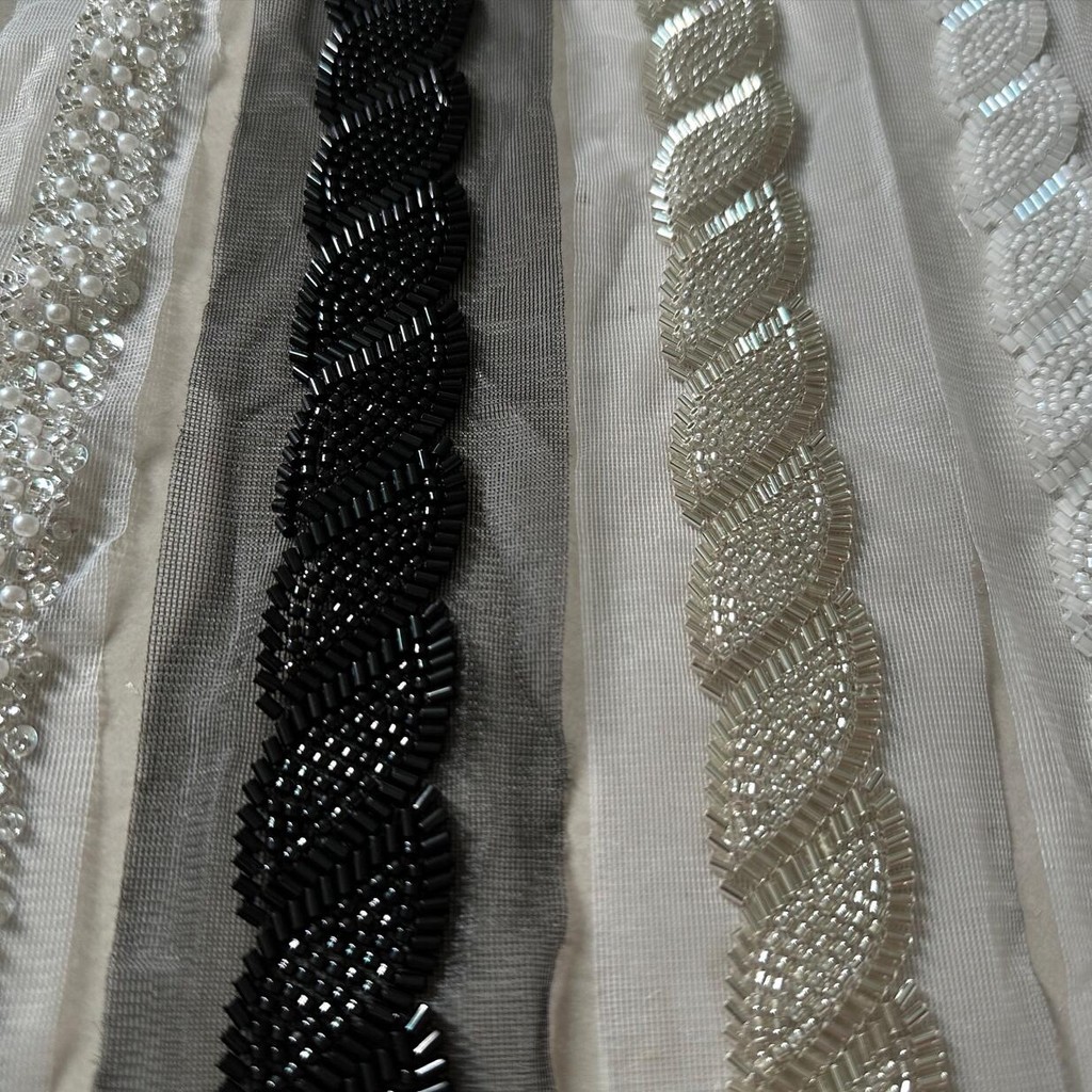 

90cm Sequin Pearl Beaded Lace Trim Mesh Lace Ribbon Fabric Clothes Decoration Wedding Dress Collar Sleeve African Lace Applique