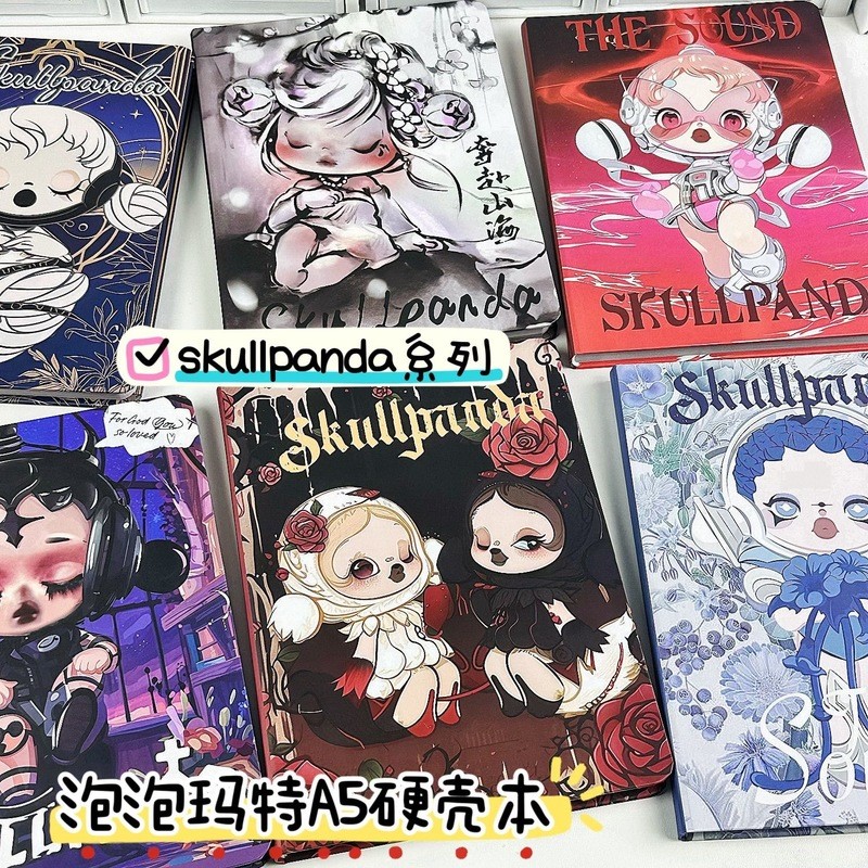 

Pop Mart Skullpanda A5 Notebook Gothic Style Hard Shell Book Color Inner Page Diary Draft Notepad Student Writing Stationery