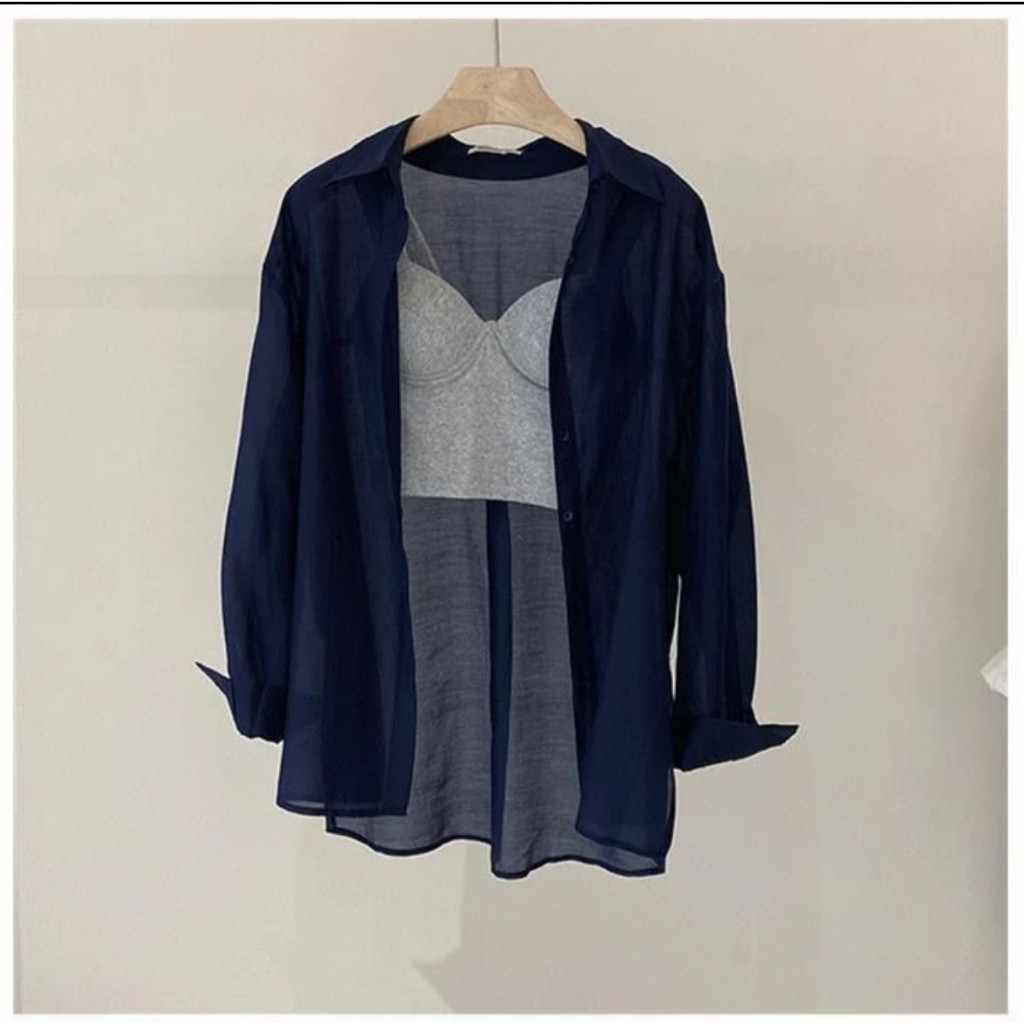 [NEW] Kemeja Polos Transparan / Kemeja Wanita Kekinian / Kemeja OOTD