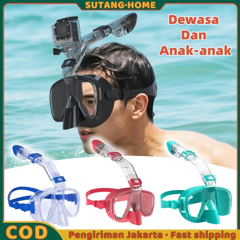 MASKER SELAM KERING PENUH ANTI KABUT MASKER SNORKELING KOMPAK KACAMATA SELAM SCUBA DIVING SELANG