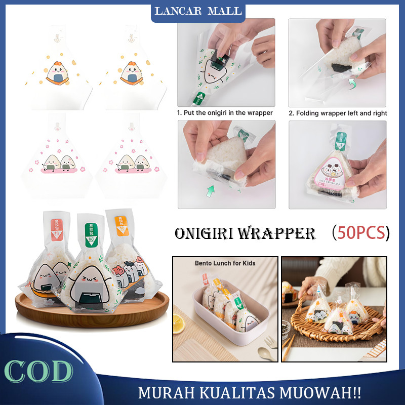 

Lembar Plastik Onigiri Segitiga / Plastik Pembungkus Onigiri 1 Pack Isi 50 Lembar / Plastik Onigiri Segitiga