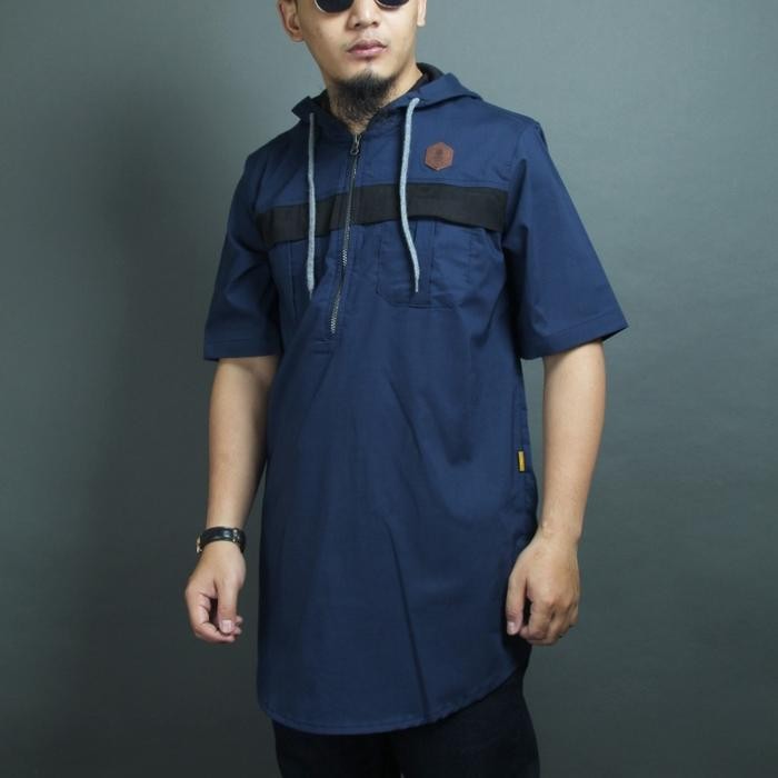 kurta hoodie al amwa terbaru - gamis pakistan al amwa kapucong - navy, S