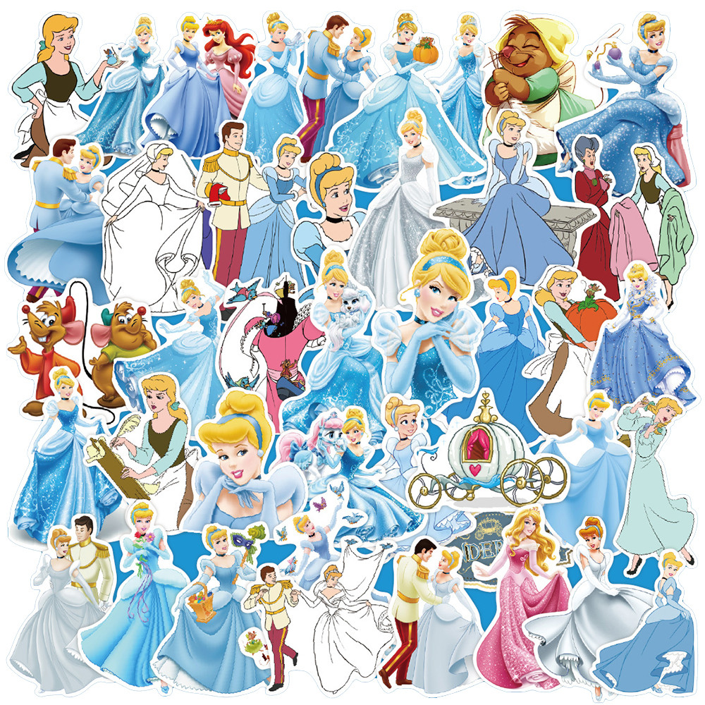 

10/30/50PCS Disney Cinderella Anime Princess Cartoon Sticker DIY Laptop Luggage Skateboard Graffiti Decals Fun for Kid Toy