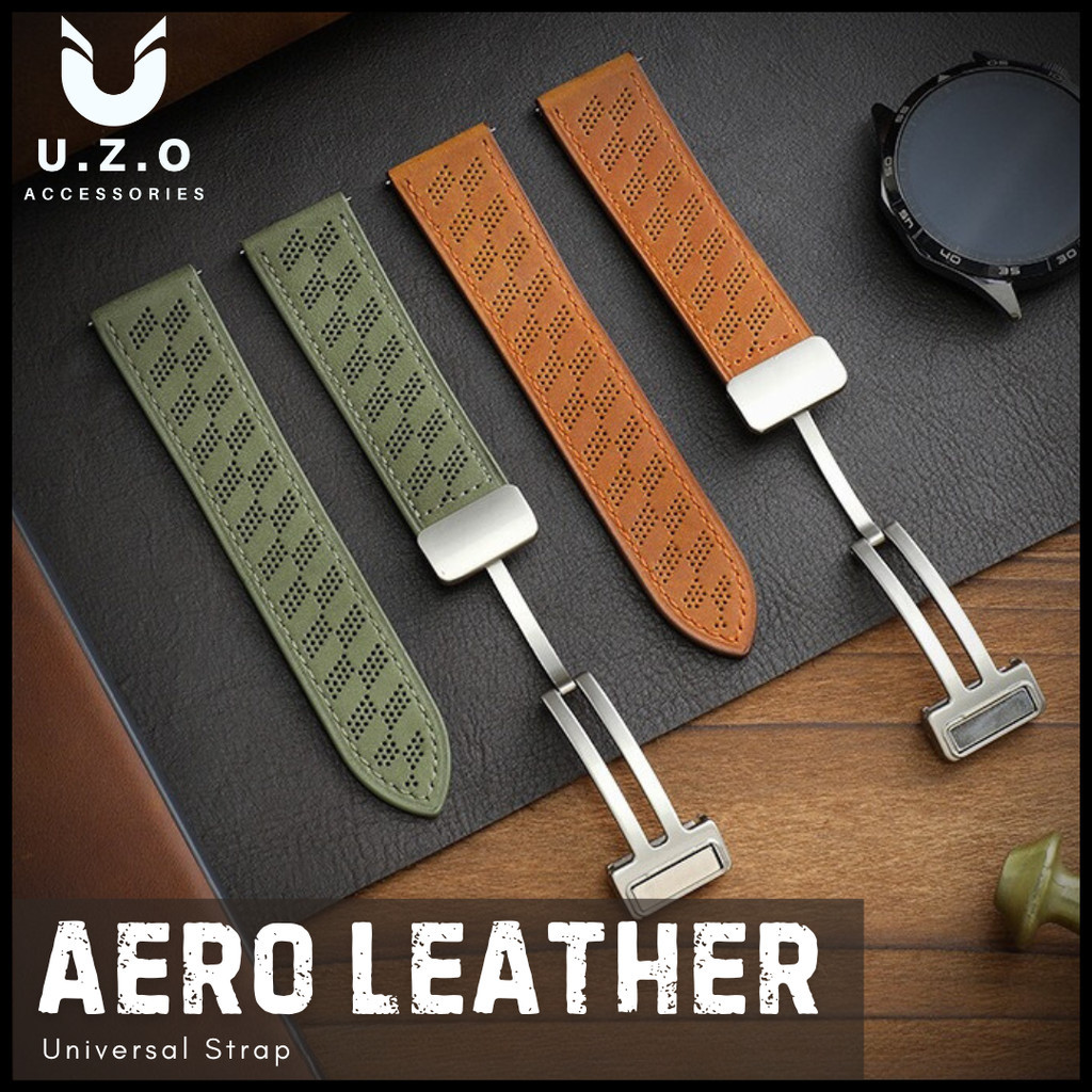 Strap Samsung Huawei Amazfit Garmin Watch Leather Aero Tali Jam Kulit UZO