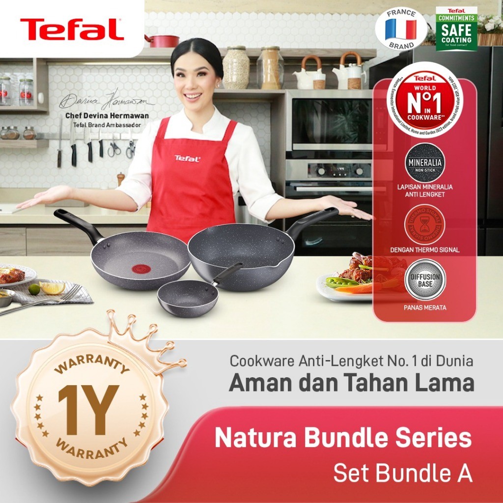 Tefal Natura Set Bundle Series - Wajan Anti Lengket / Cookware Set / Frypan Garansi 1 Tahun