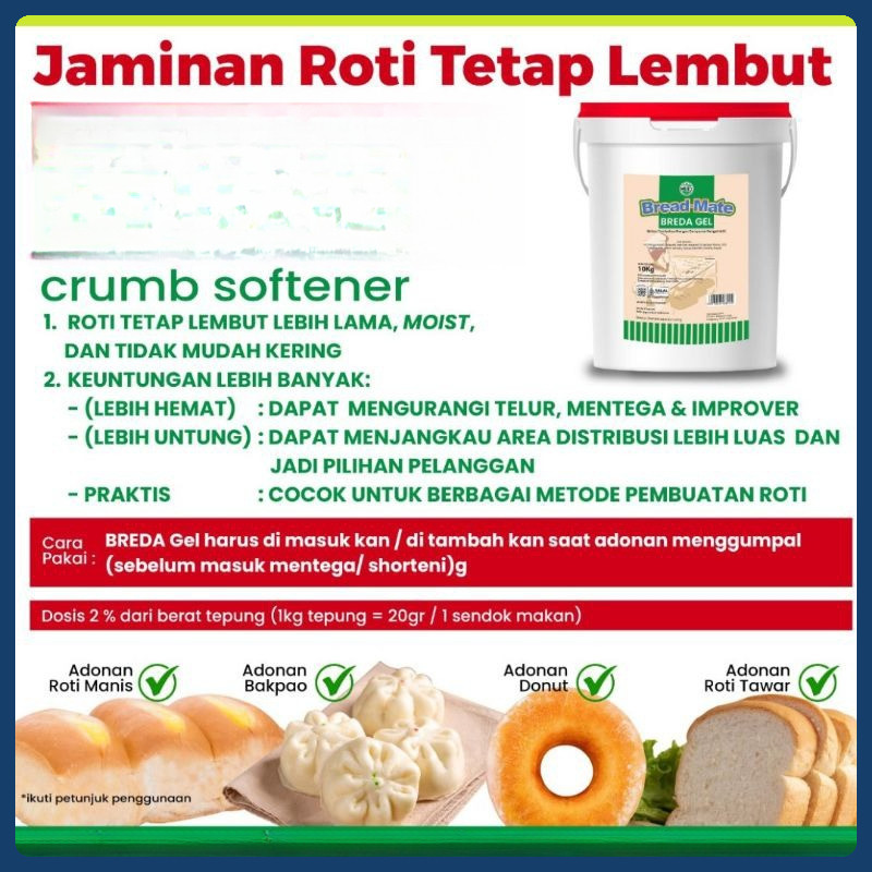 

Bread gel mero crumb softener pelembut roti donat bakpau repack 100 gr 250 1 kg