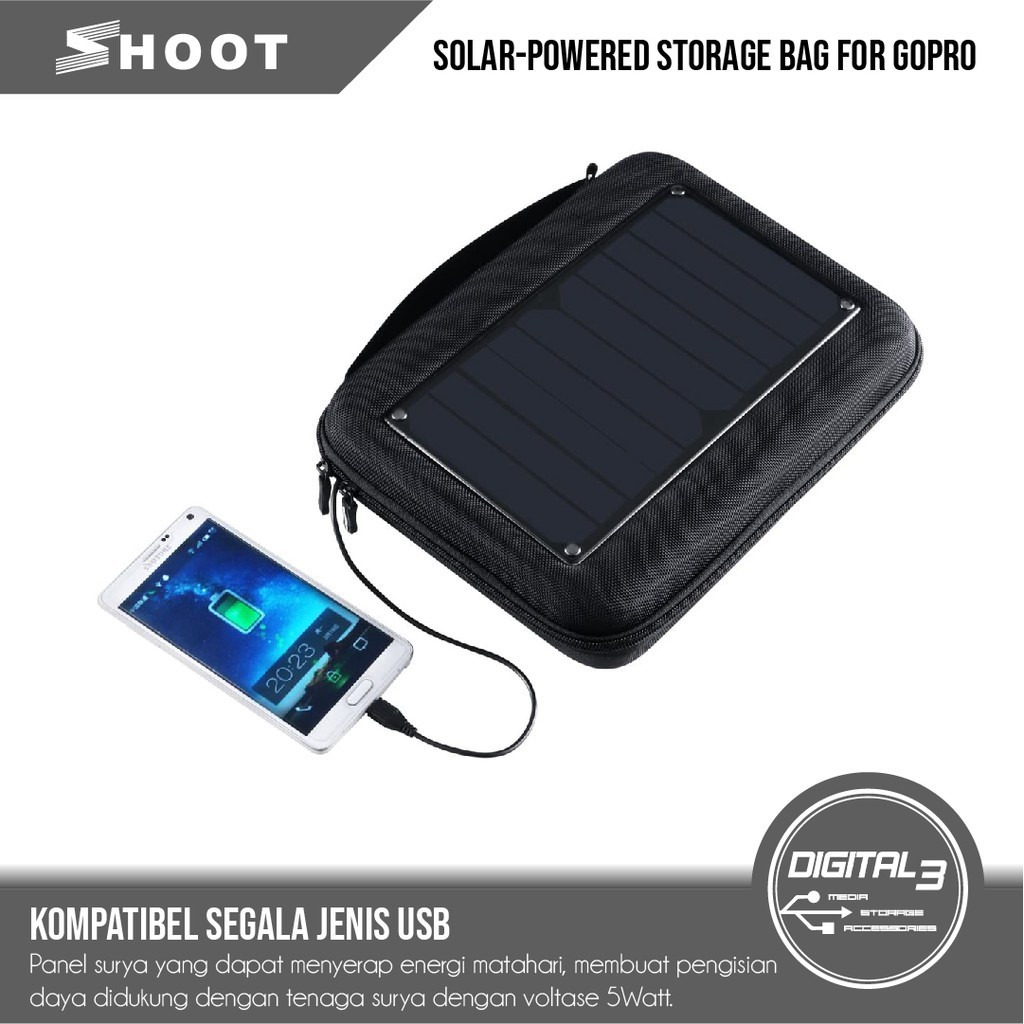 Tas Gopro Action Camera Case Solar Panel Surya GoPro Powerbank