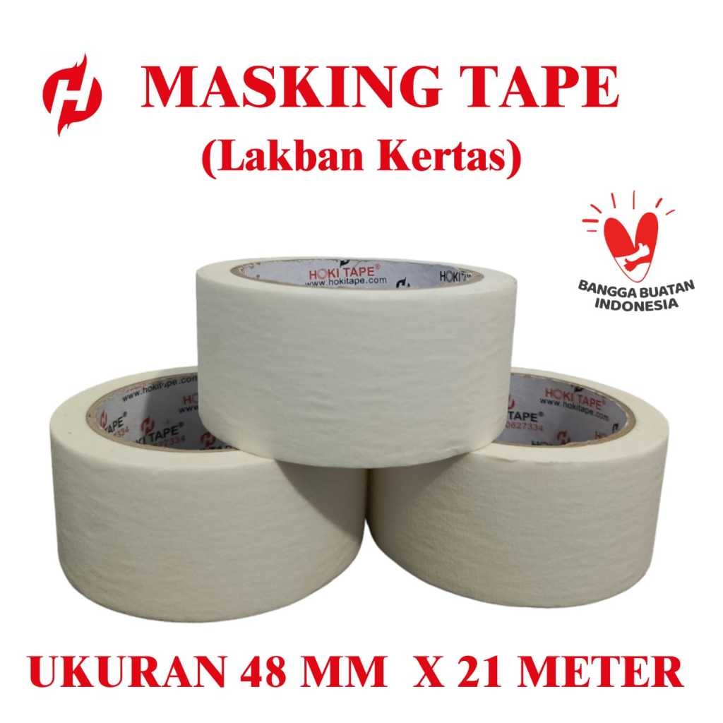 

Lakban Kertas Lakban Masking Tape Kertas Putih 48mm x 21 meter Full - asli "Hoki