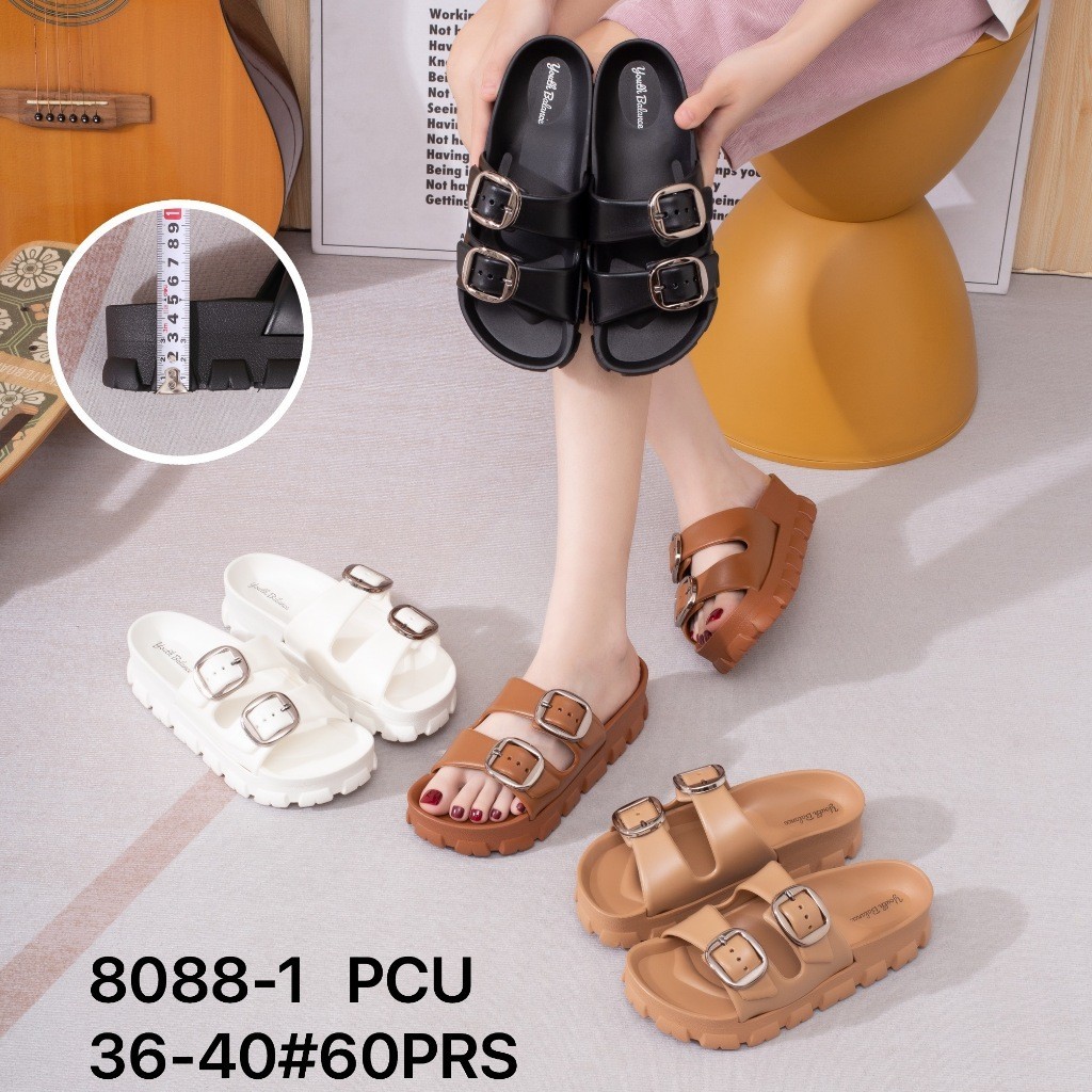 Sandal Slop Wedges Wanita Sendal Empuk Karet Jelly Bahan Karet Jelly Empuk 8088-1