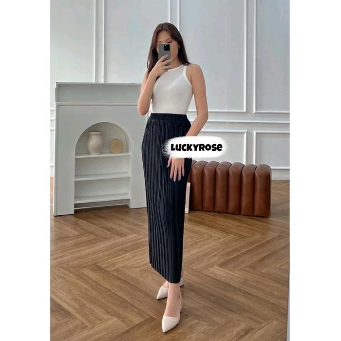 Rok Lidi Plisket Lurus Premium Rok Span Tebal Plisket Skirt Rok Wanita Panjang Pleats Skirt Pleated 