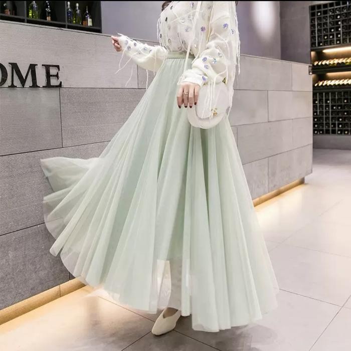 [Basica Moda] 9811 Bawahan Rok Wanita Tutu Panjang Long Tile - Mint