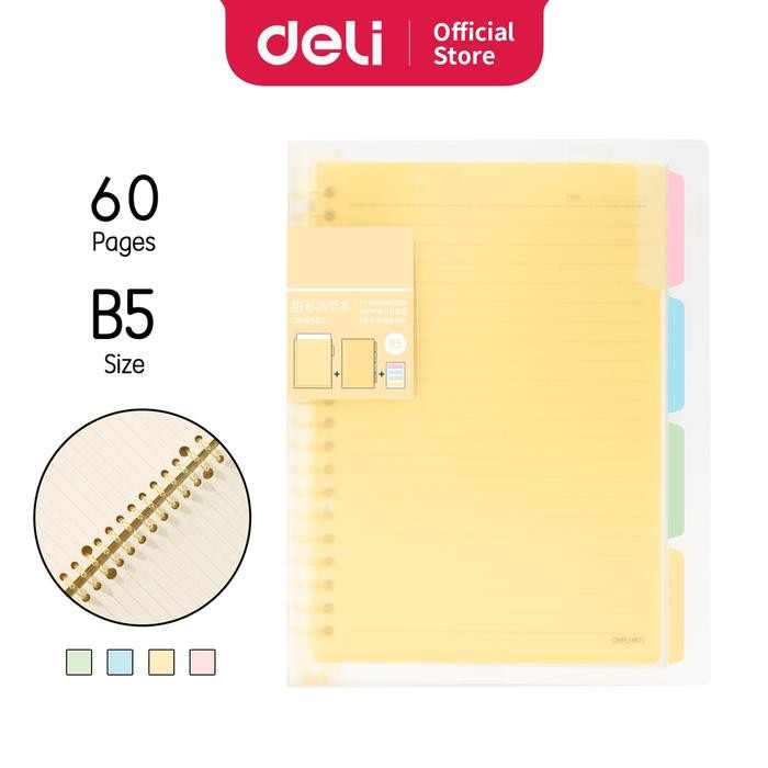 

r Z e Buku Binder Deli Lose Leaf Vivid A5/B5 60 Halaman Warna Pastel QHA560 QHB560 dengan Kertas Berwarna-warni dan Sampul Transparan Biru Hijau - B5 - Kuning