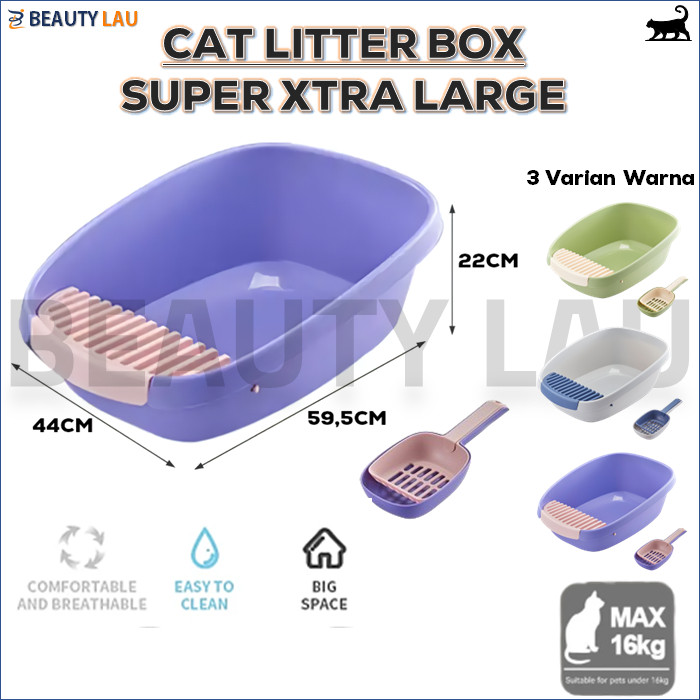 Cat Litter Box Kucing Jumbo XXL Bak Pasir Toilet Kucing Jumbo Tempat Pup Kucing Liter Box Kucing Kot