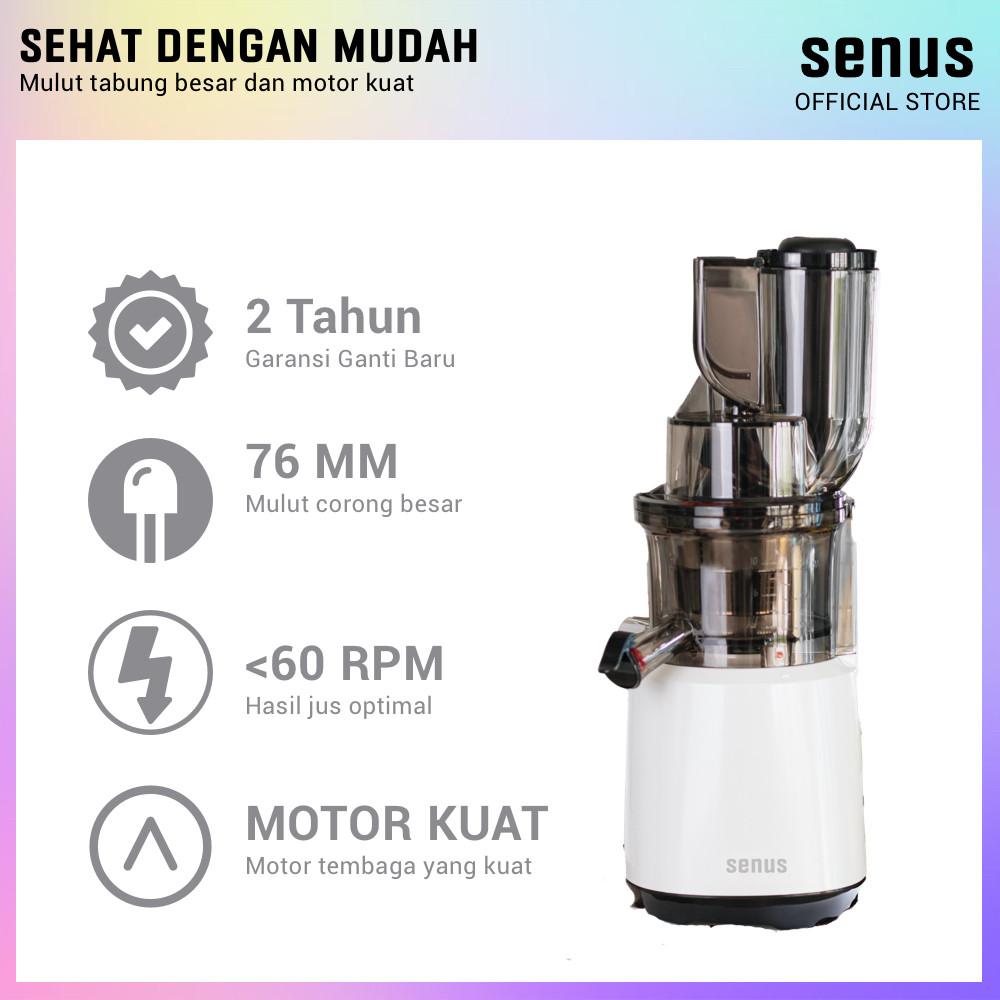 Senus Slow Juicer PRO 240W - Pengekstrak buah 95% tanpa ampas  mudah dibersihkan