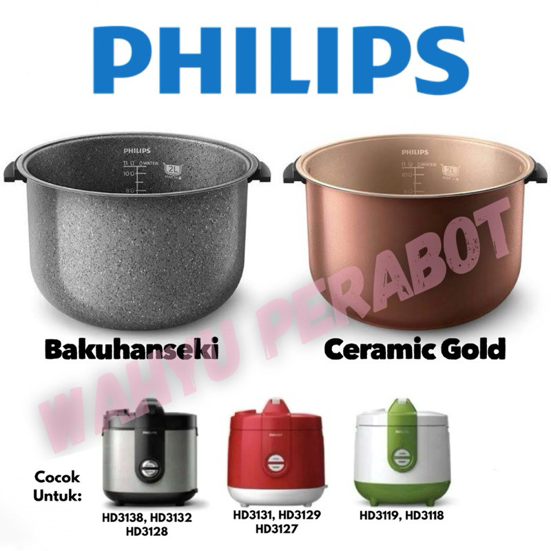 PHILIPS HD3110/33 Inner Pot 2L Bakuhanseki dan Ceramic Gold Panci for HD3132/ HD3129/ HD3119 / HD313