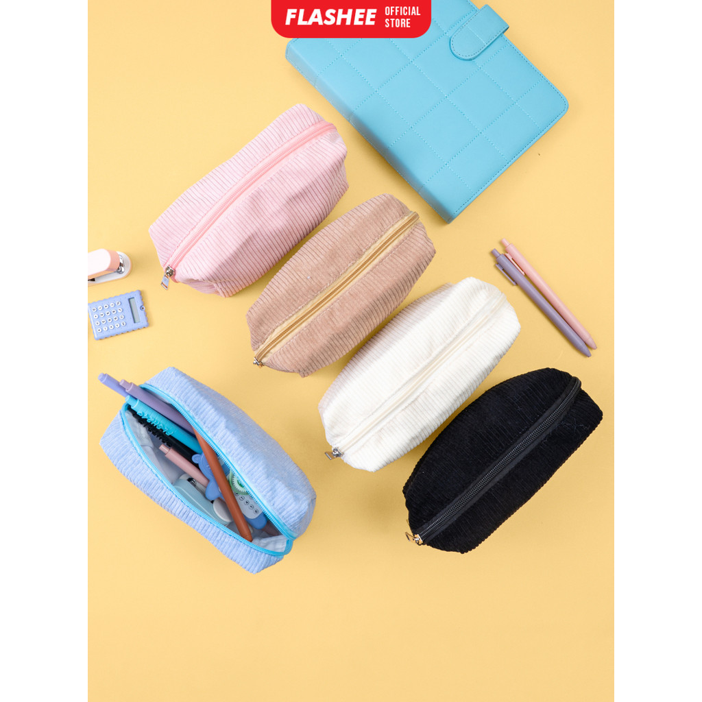 

Flashee Pencil Case Kotak Pensil Corduroy Pouch Make Up Pouch Multifungsi