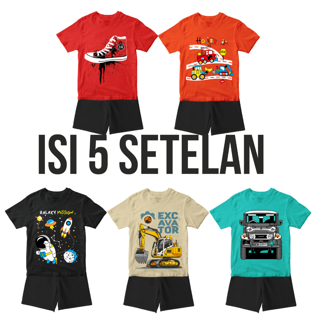 Paket Usaha Baju Kaos Setelan Distro Harian Anak Dan Bayi Laki Laki Motif Kartun Usia 1 - 10 Tahun