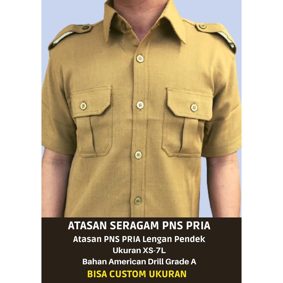 Kemeja PDH PNS Pria Lengan Pendek XS-7L Khaki Muda AMerican Drill - XS