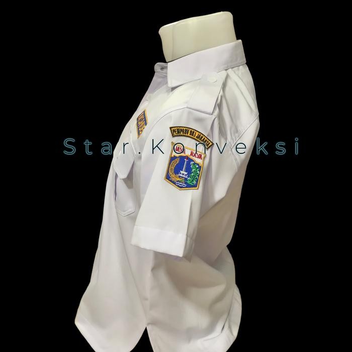 Seragam Kemeja PDH PDL Baju PEMDA DKI Pemprov DKI Warna Putih Bordir - Pria polos, M