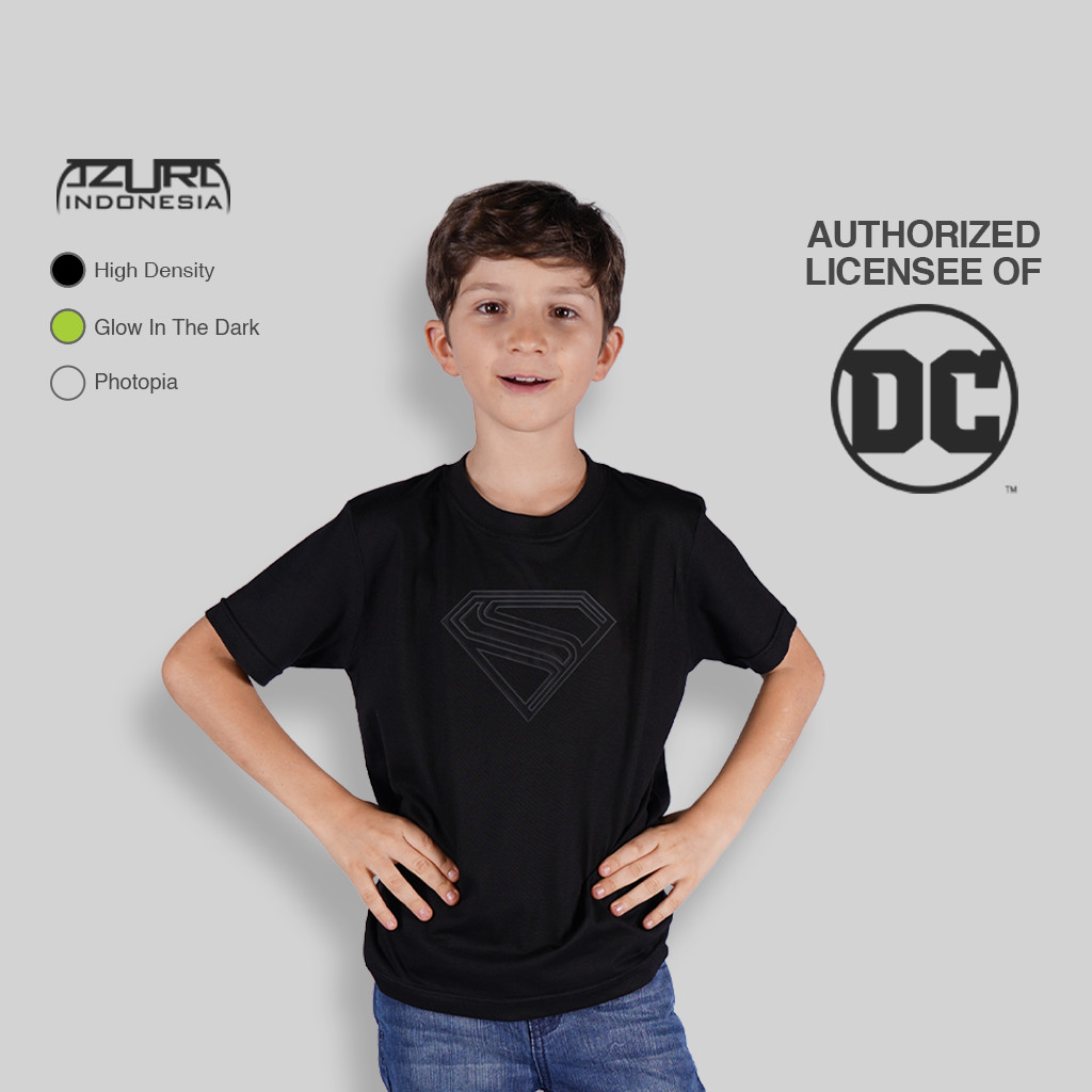 Azura Tshirt DC Comics Original Superman 2025 3D Line Black Glow In The Dark Hitam Anak