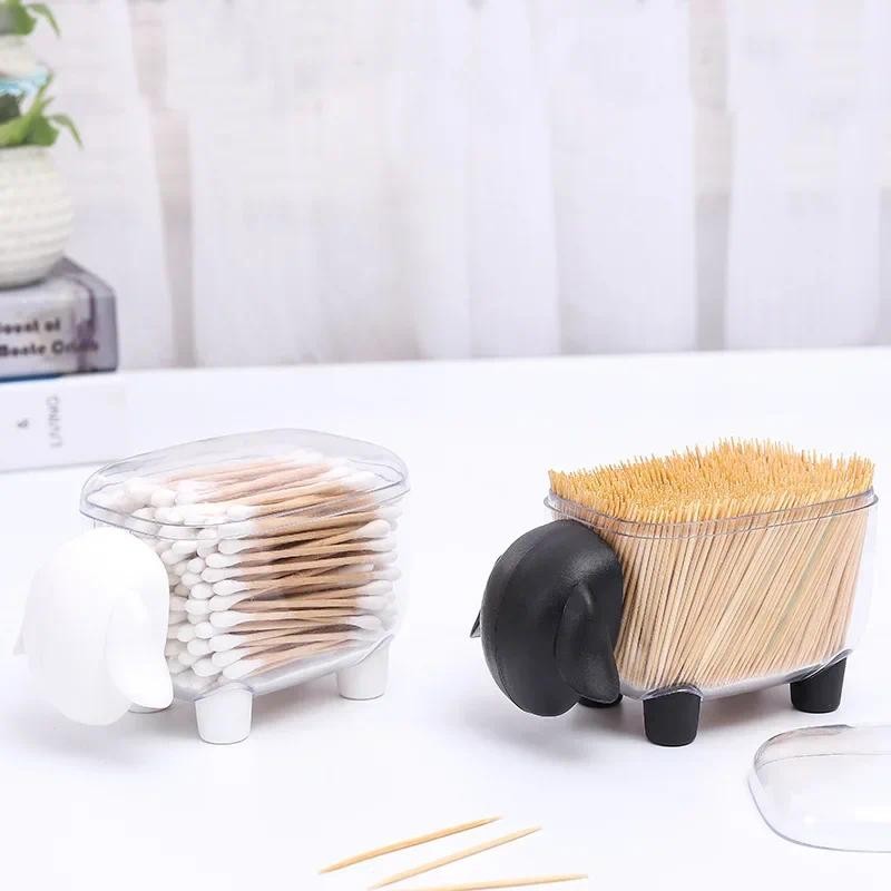 

Acrylic Sheep Clips Holder Box Cotton Swabs Buds Organizer Transparent Toothpick Paper Clip Cards Storage Box Dispenser Case