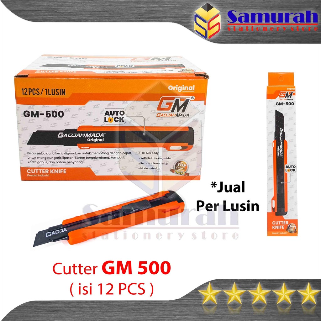 

Cutter Besar Gadjah Mada GM500 Lusin Box / Pemotong GM-500 isi cuter Besi Hitam / Per 12 pcs