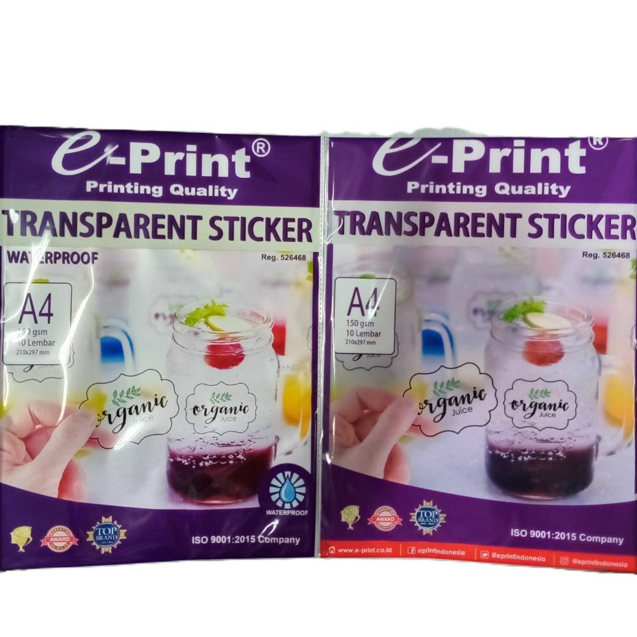 

Kertas Transparan Stiker e-Print A4 150Gsm 10Lembar Transparent Sticker Paper