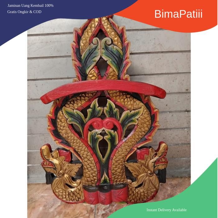 Blawong Tempat Keris Tombak Isi 3 Kayu Jati Ukir Naga Kembar Sungging CV11