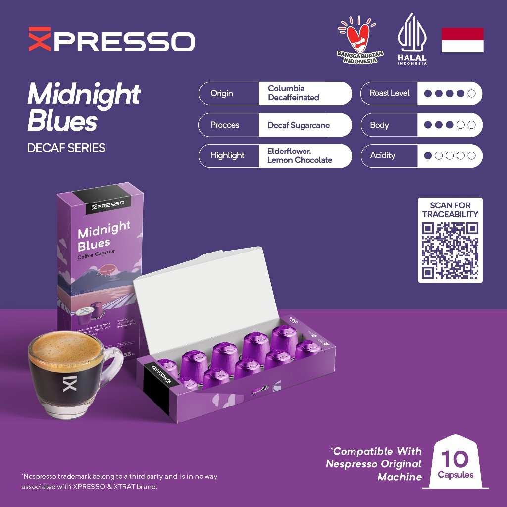 

XPRESSO Kopi Kapsul - Midnight Blues DECAF - Nespresso Coffee Capsules Compatible