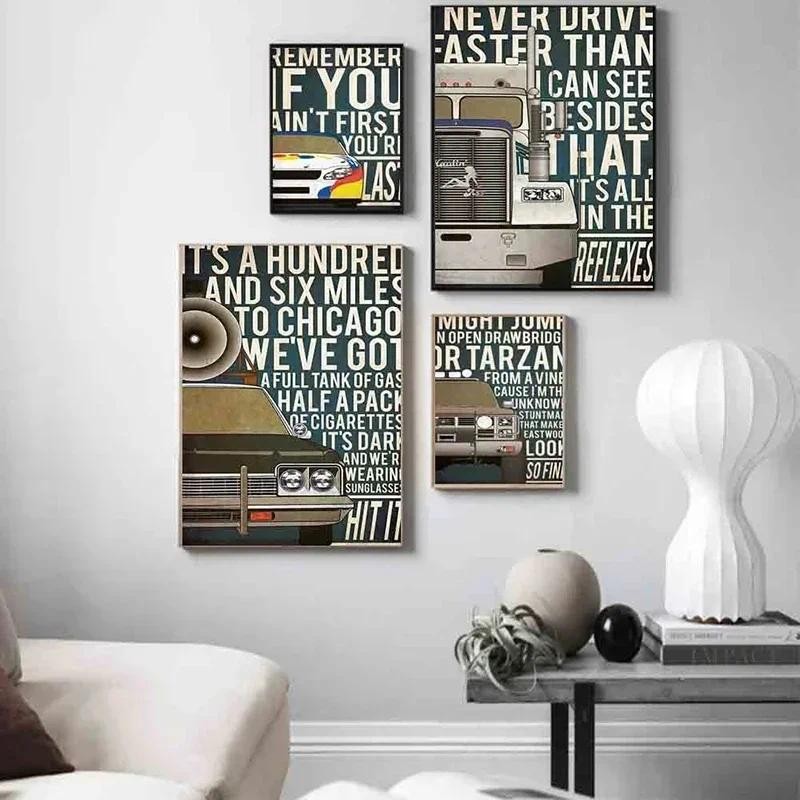 

Cartoon Retro Art Canvas Paintings Slogan Car Fashion and Prints Wall Art Pictures for Living Room Decoration