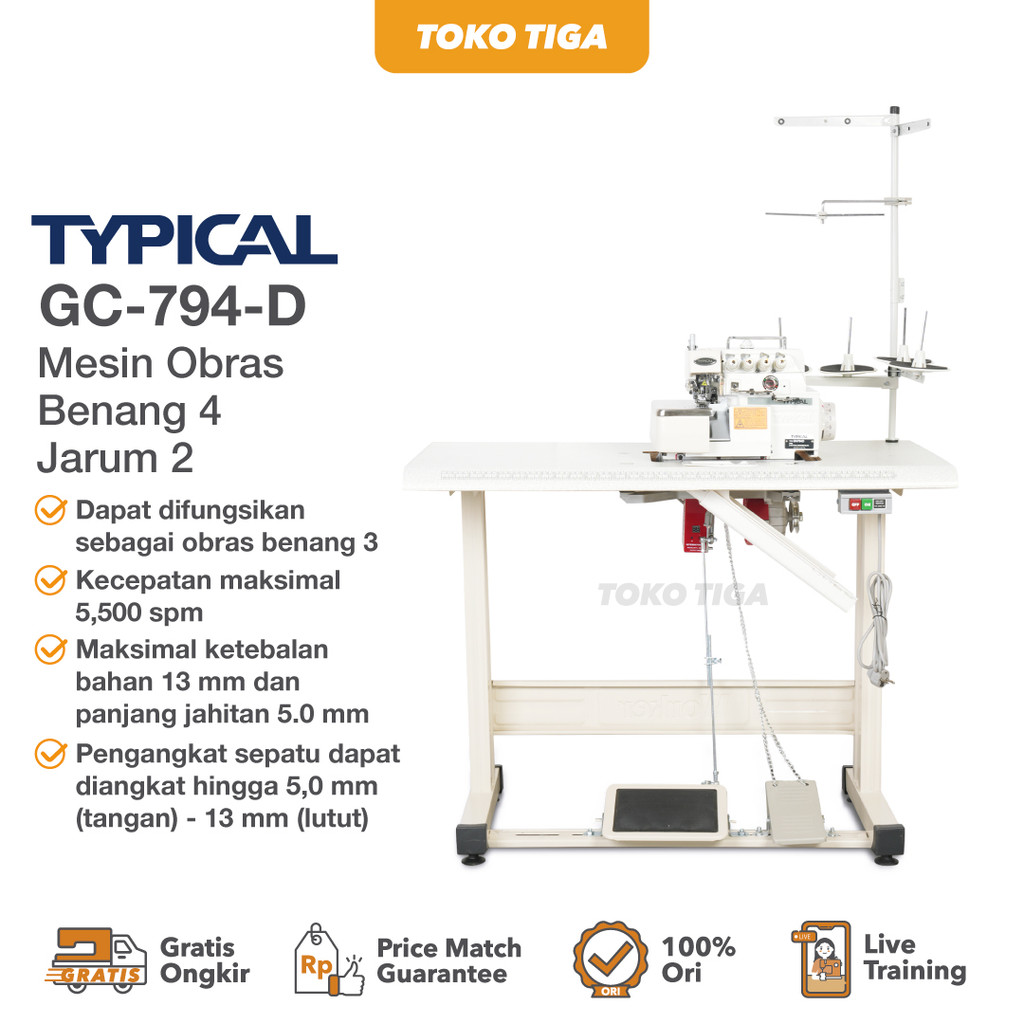 Mesin Obras 4 Benang TYPICAL GN794D / GN-794D Servo Direct Drive Motor