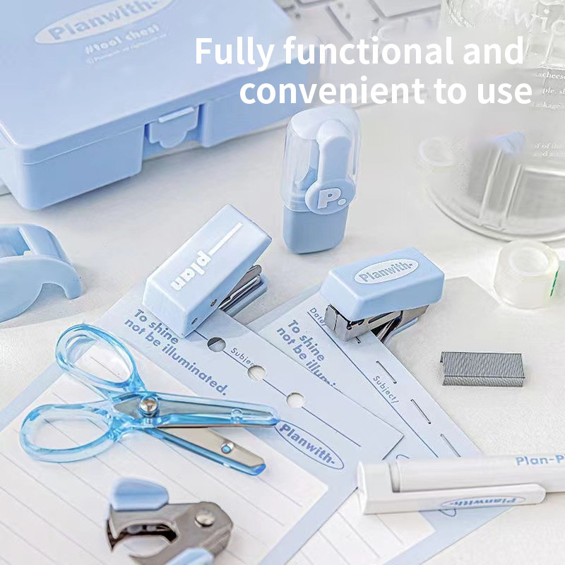 

1Set Mini Puncher Stapler Staple Hole Tape Machine Set Ins Multifunction Scrapbook Tool Box Back To School Student Supplies