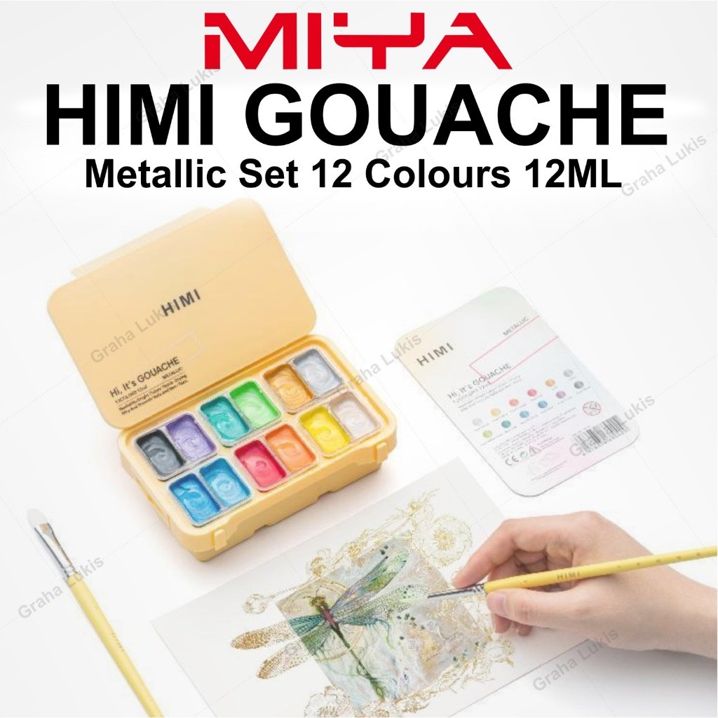 

Miya Himi GOUACHE Metallic Paint Set Twin 12 Colors x 12ml - Cat Gouache