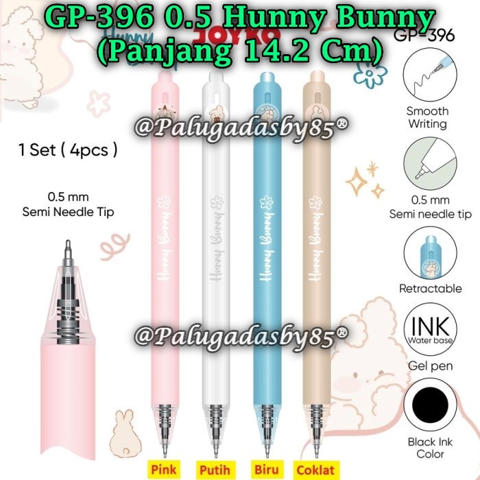 

(1 Pak/12) GROSIR Gelpen JOYKO GP-396 Hunny Bunny 0.5 mm Hitam Gel Pen Pulpen Joyko GP-396 (Pak/12)
