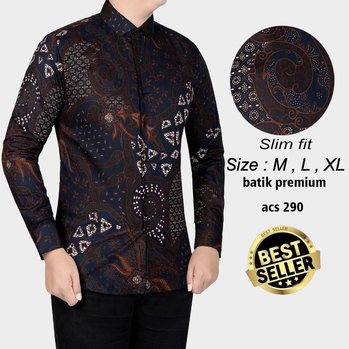 KEMEJA BATIK PRIA SLIM FIT / BAJU BATIK PRIA SLIM FIT MERAH ACS290
