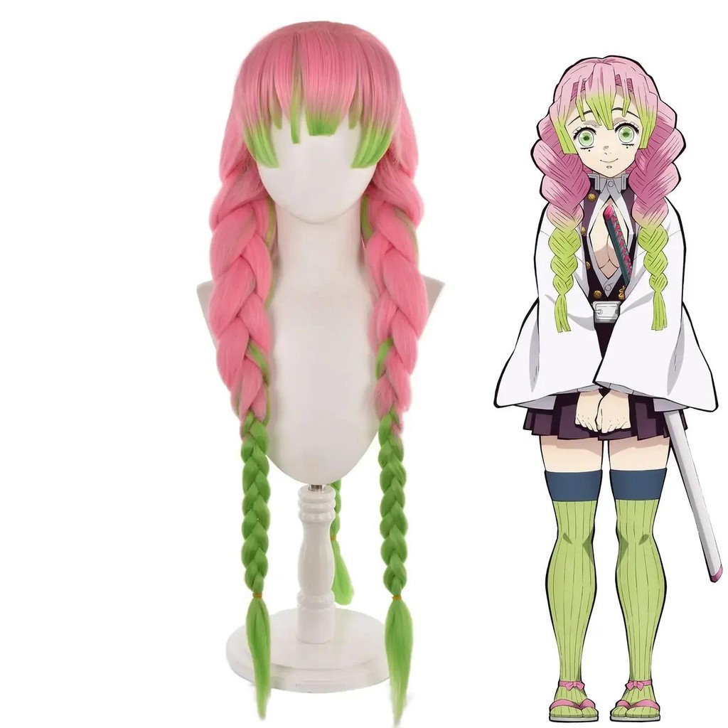 Demon Slayer Kanroji Mitsuri Cosplay Wig Green Mix Pink Long Anime Costume Wigs Kanroji Mitsuri Wigs