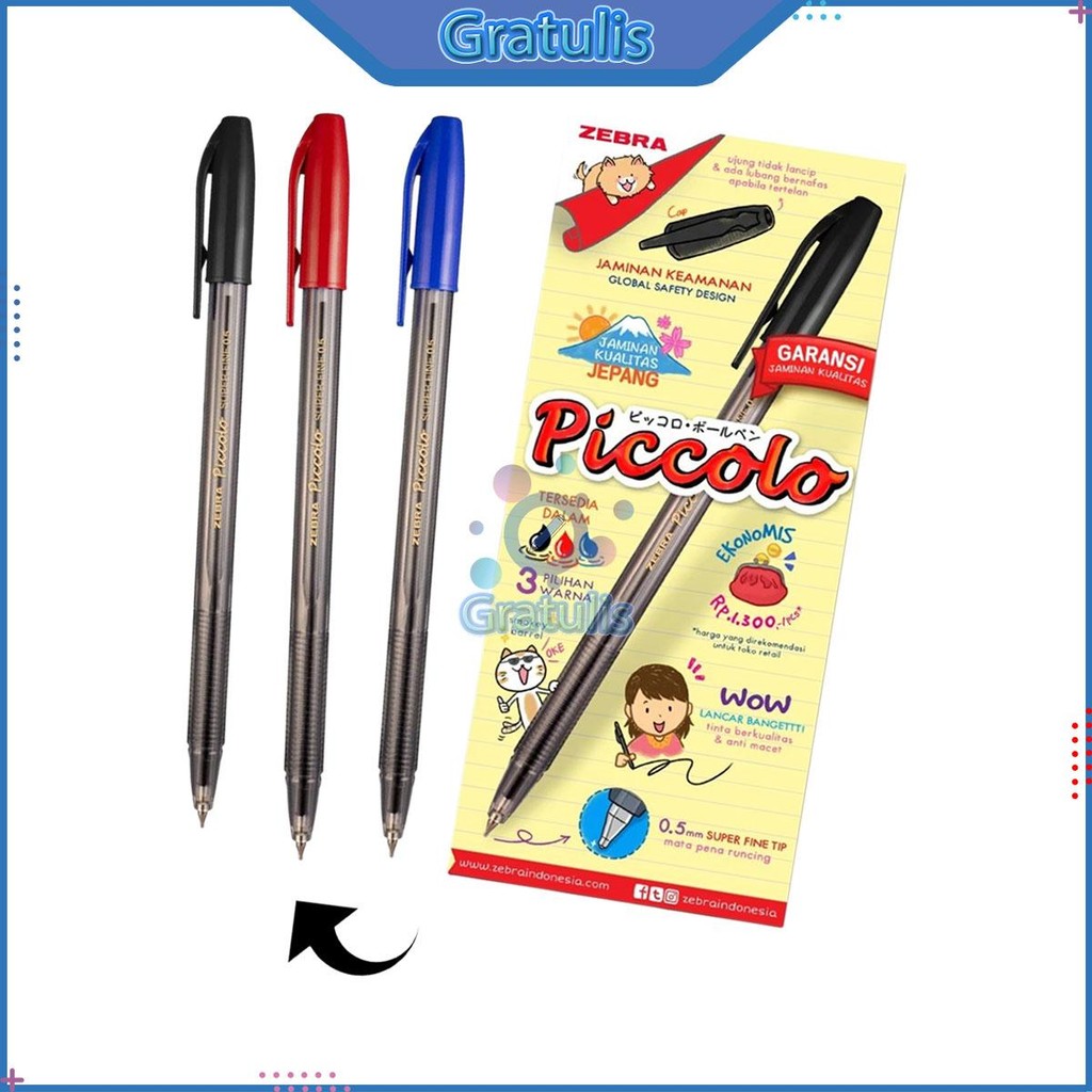 

BALLPOINT SEMI GEL ZEBRA PICCOLO 0.5 MM [1 PACK/12 PCS] / BOLPEN JEL PICOLO HITAM BIRU MERAH 1 PAK / PULPEN 1 BOX