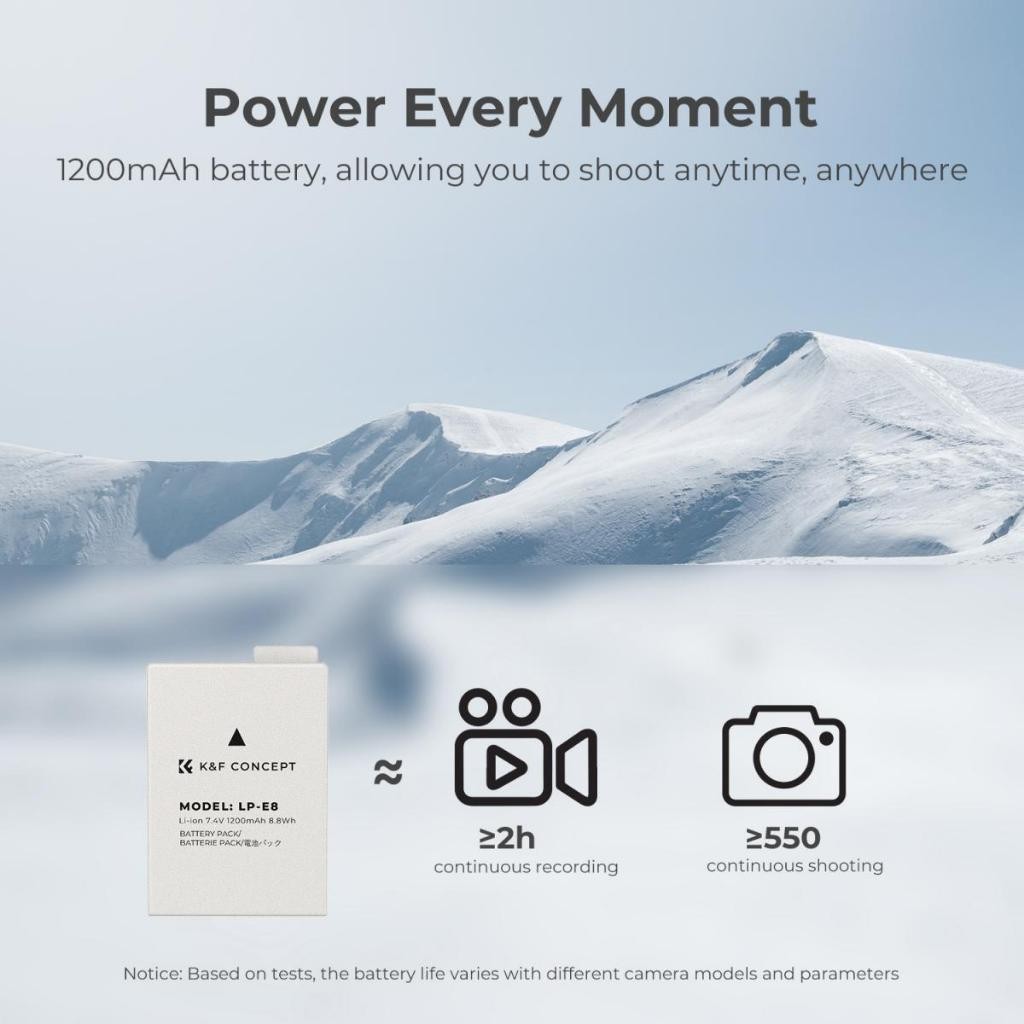K&F Concept Baterai Canon LP-E8 Battery 2Pcs Set with Dual Slot Charger for EOS 700D 650D 550DCO