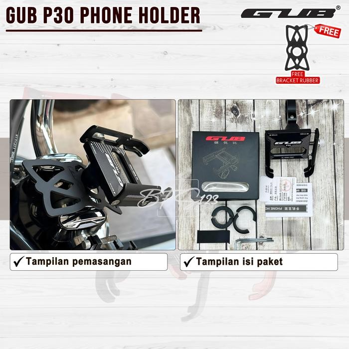 GUB P30 Original Holder Hp Dudukan Ponsel Aluminium Aloy - Holder GUB P30, Merah Hitam