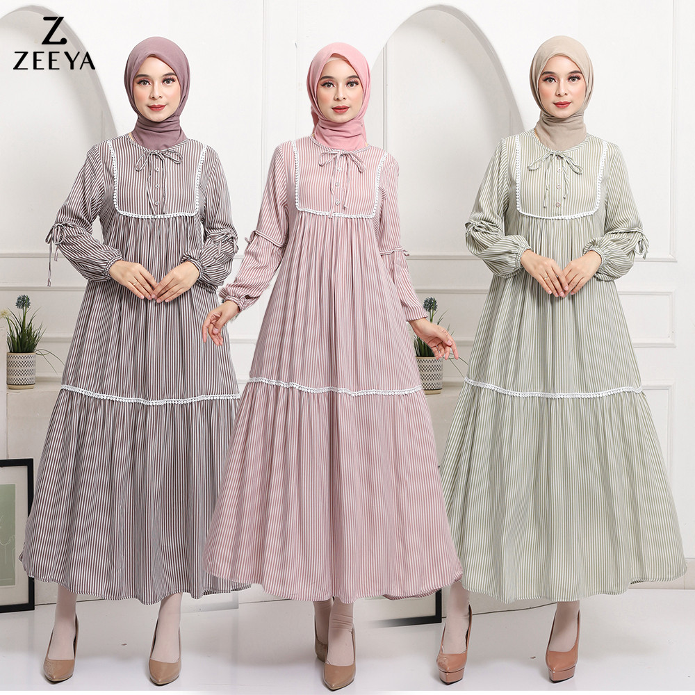 BAROSHOP Selina Gamis Midi Dress Syari Wanita Rayon Viscose Premium | Size M-XL - Zeeya Collection