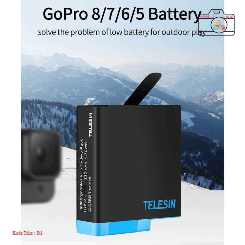 Baterai GoPro Hero 8 7 6 5 1220mAh - GP-BTR-502 | Aksesoris Kamera Waterproof Outdoor [IMPODIO LEGO]