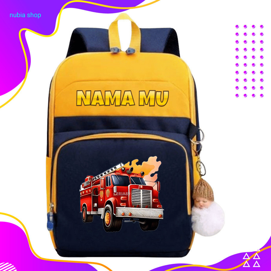 nubia Tas Ransel Anak Fire Truck – Backpack Sekolah TK SD Tema Pemadam Kebakaran, Warna Merah Cerah,