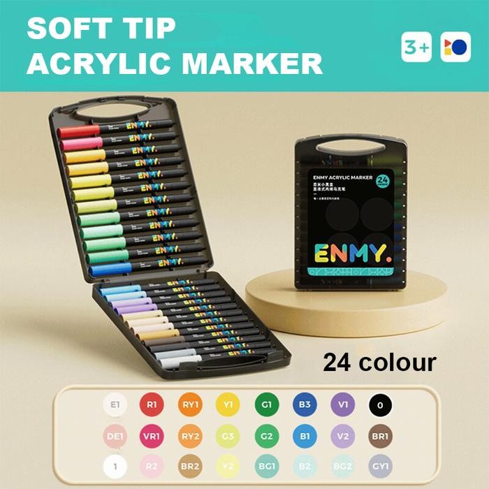 

【M-MT】PROMO!!! ENMY Acrylic Marker Soft Tip Pen Paint Drawing Colouring Painting Art Pen Tinta Stationery - 24 warna