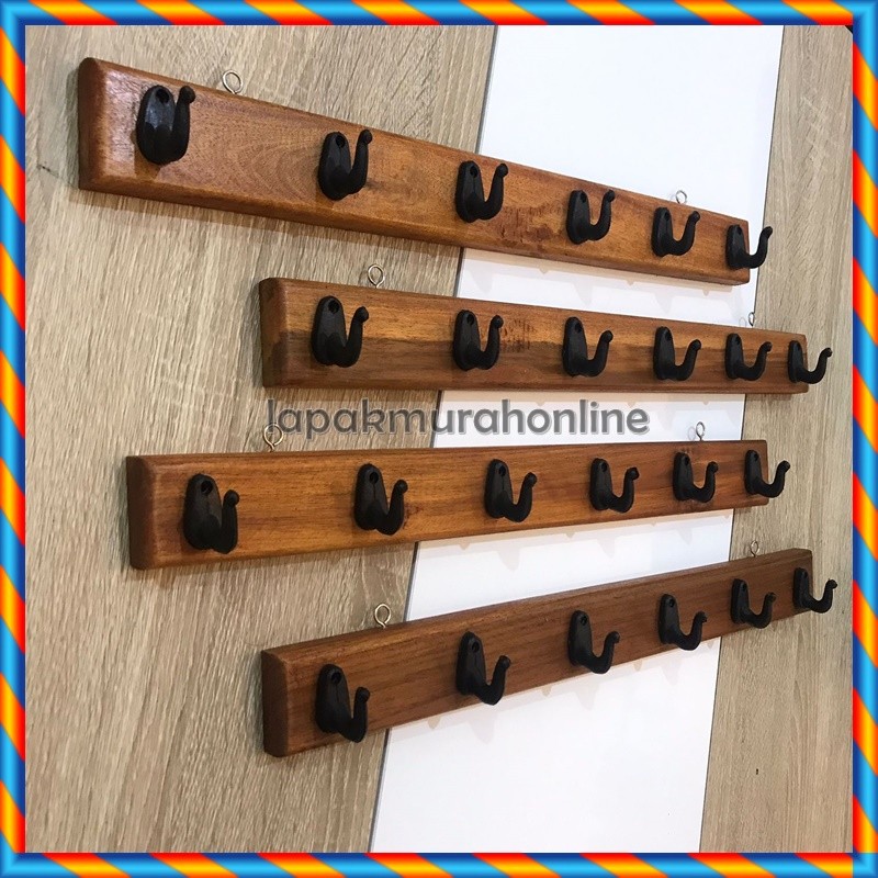 Gantungan Baju Tempel Dinding Kayu Jati / Gantungan Baju Kayu Kapstok