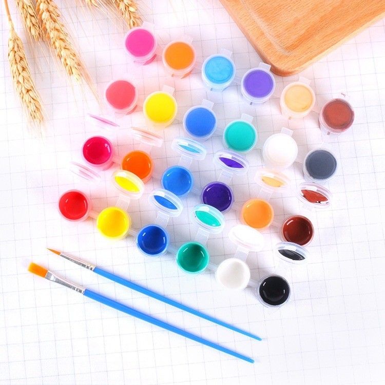 CAT LUKIS AKRILIK / COD 1 SET CAT LUKIS AKRILIK MINI UKURAN 3ML ISI 6,12WARNA TERANG FREE KUAS / CAT
