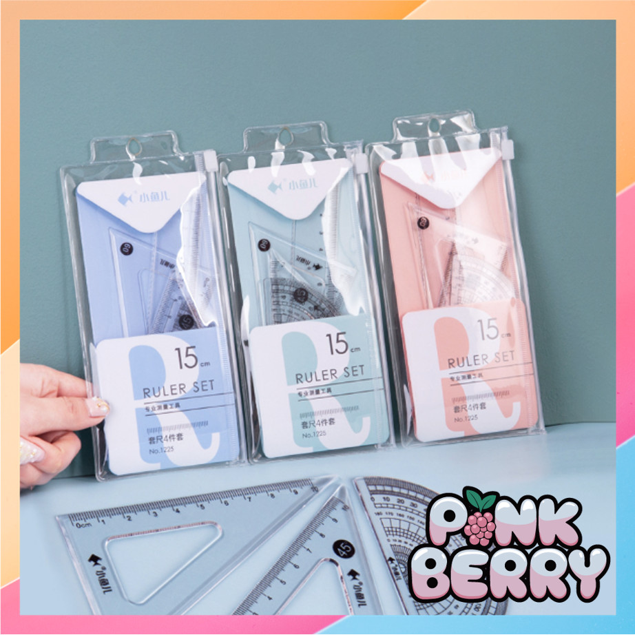 

PINK BERRY S6135 Ruller Set Transparant Penggaris Bening Polos Penggaris Set 4 In 1 Perlengkapan Sekolah Menggambar Motif Polos
