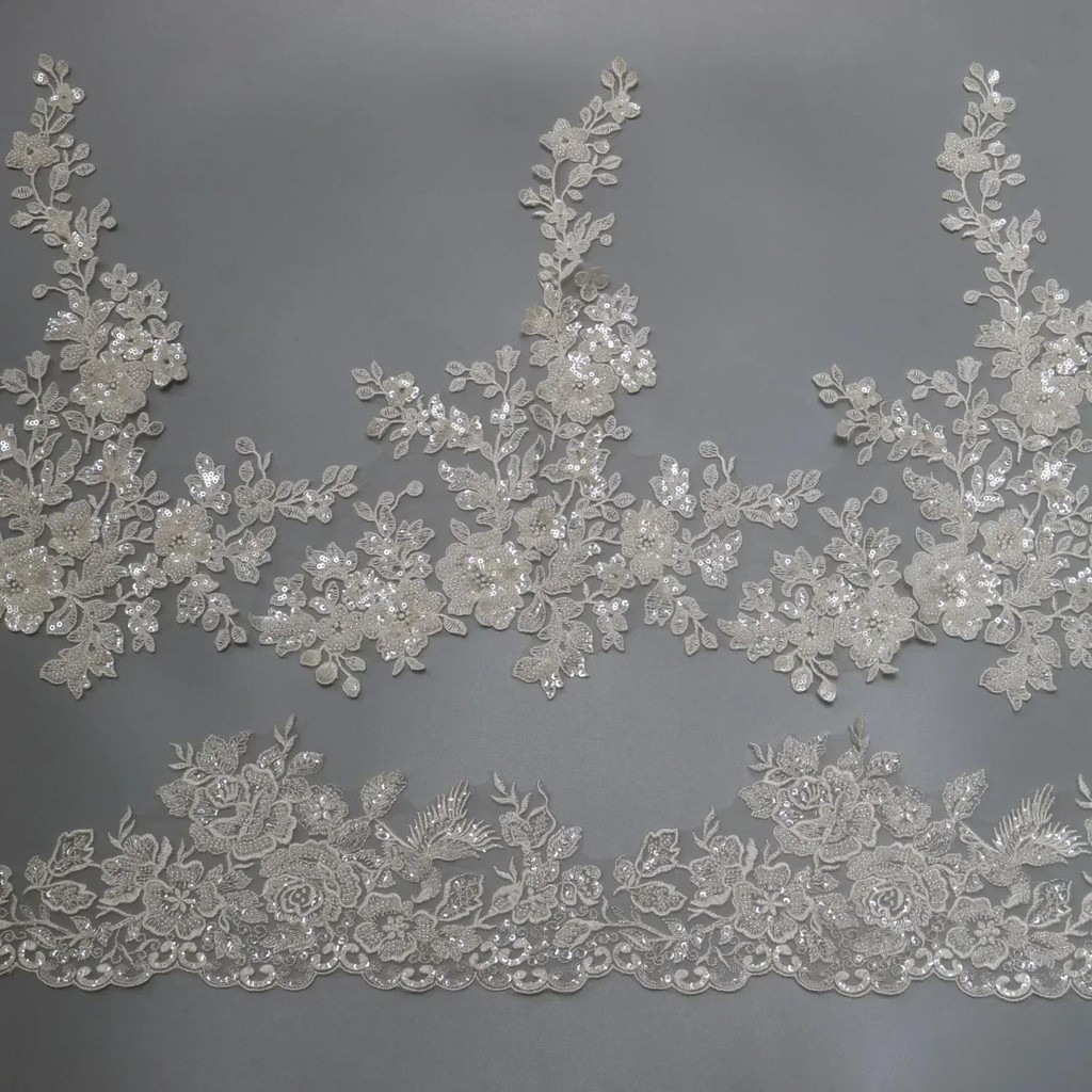 

1yard luxury beaded embroidery lace appliques for wedding dresses Rhinestone lace applique patches Embroidery lace parches ropa