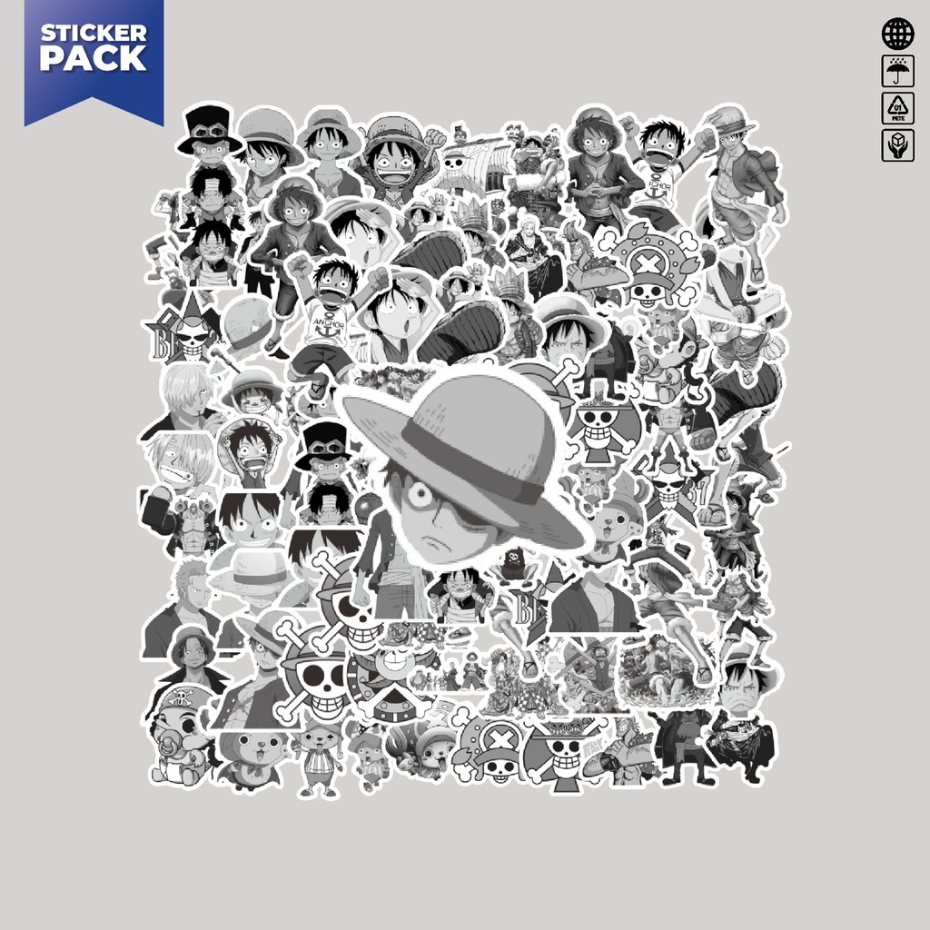

[100PCS]Stiker Pack Stiker Anime One Piece B&W Aesthetic Vinyl Anti Air Dekorasi Sticker Laptop Buku Journal Koper Helm Casing HP Gitar Helm Skateboard